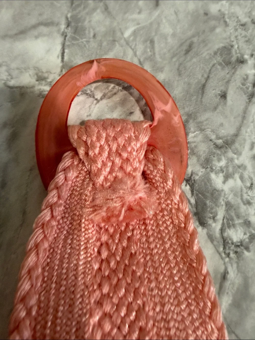 Vintage Pink Woven Belt with Marbled Plastic Ring Buckle Retro Adjustable 33”
